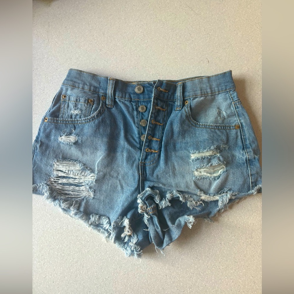 Blue spice denim jean shorts festival cut A-line
